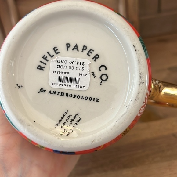 Anthropologie x Rifle Paper Mug “Garden Party” Monogram “F” Floral Gold Handle - Picture 6 of 6